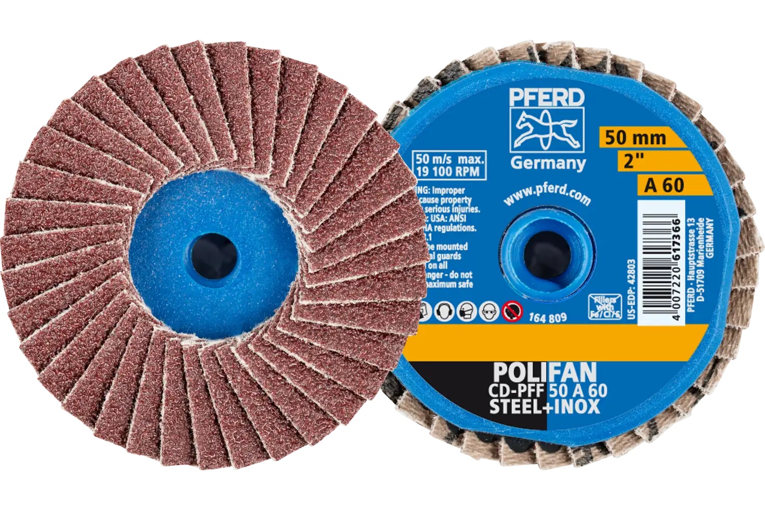 Picture of Pferd Mini Flap Disc, 2" Dia, Type CD, 60 Grit, Flat, Aluminum oxide